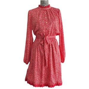 Draper James Women's Leaf Print Gold Buttons Elastic Waist Career Party Dress M